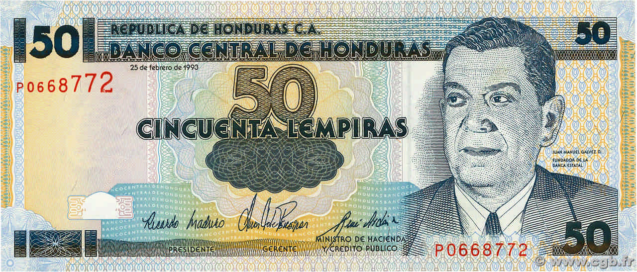 50 Lempiras HONDURAS  1993 P.074b NEUF