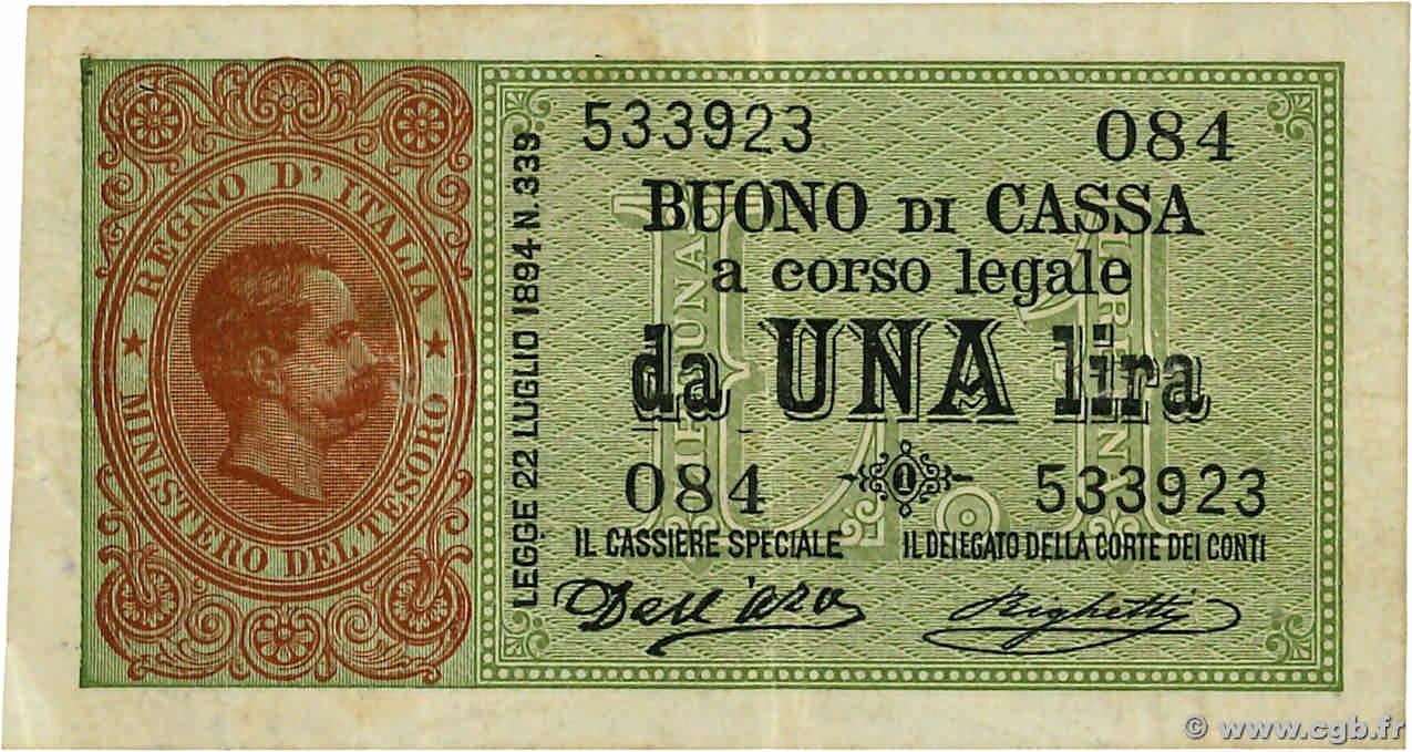 1 Lire ITALIEN  1894 P.034 SS