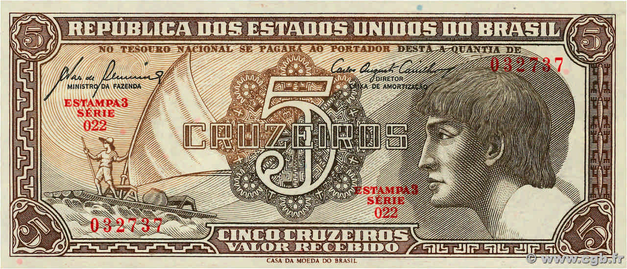 5 Cruzeiros BRAZIL  1961 P.166a UNC