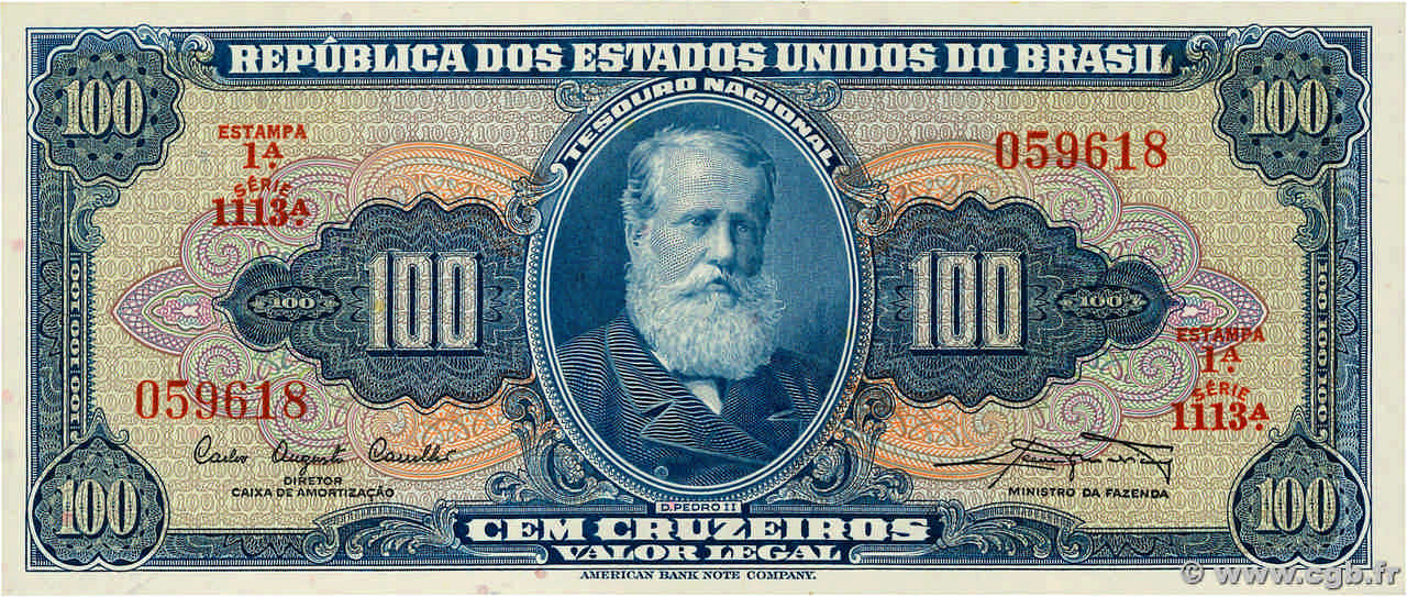 100 Cruzeiros BRAZIL  1961 P.170a UNC