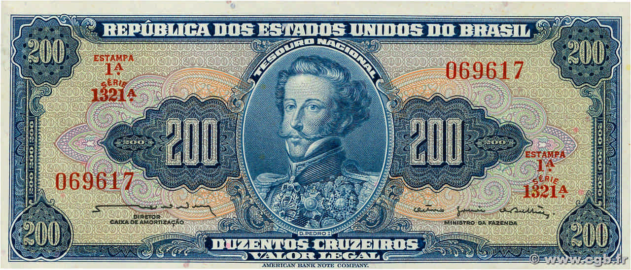 200 Cruzeiros BRAZIL  1964 P.171b UNC-