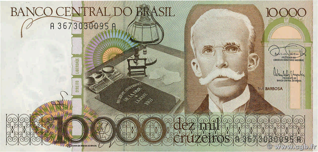10000 Cruzeiros BRAZIL  1985 P.203b UNC