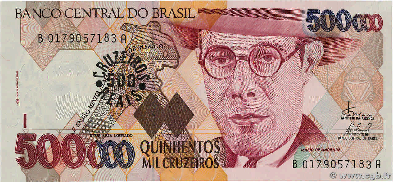 500 Cruzeiros Reais sur 500000 Cruzeiros BRÉSIL  1993 P.239b NEUF