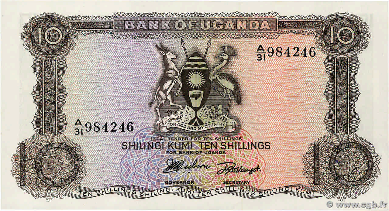 10 Shillings UGANDA  1966 P.02a UNC