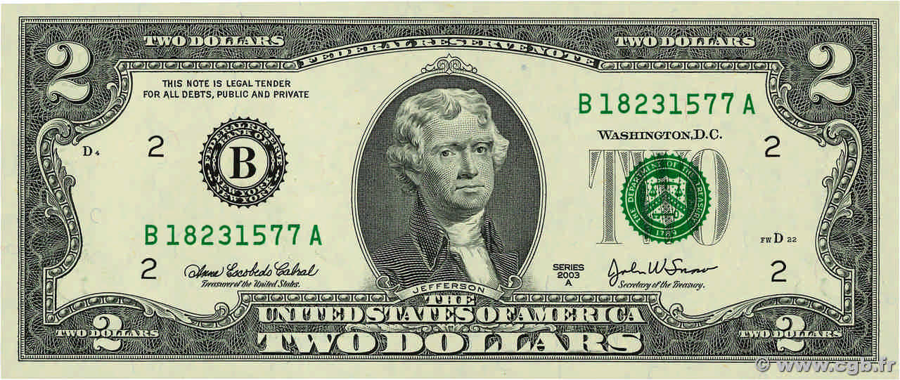 2 Dollars STATI UNITI D AMERICA New York 2003 P.516b FDC