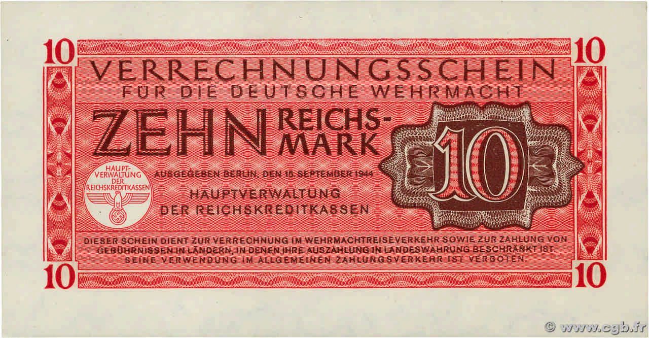10 Reichsmark GERMANY  1944 P.M40 UNC