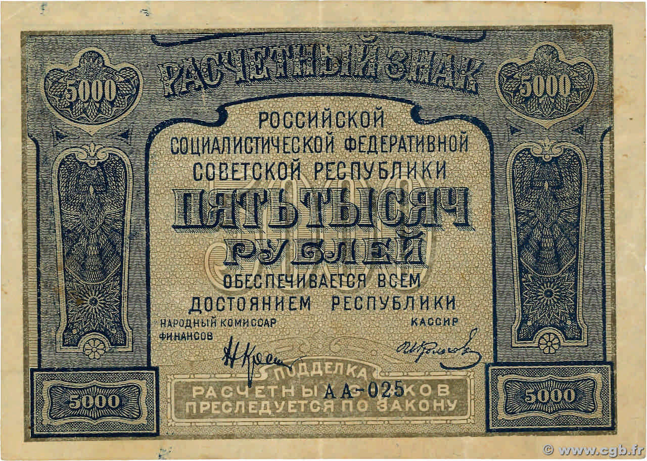 5000 Roubles RUSSIA  1921 P.113 VF