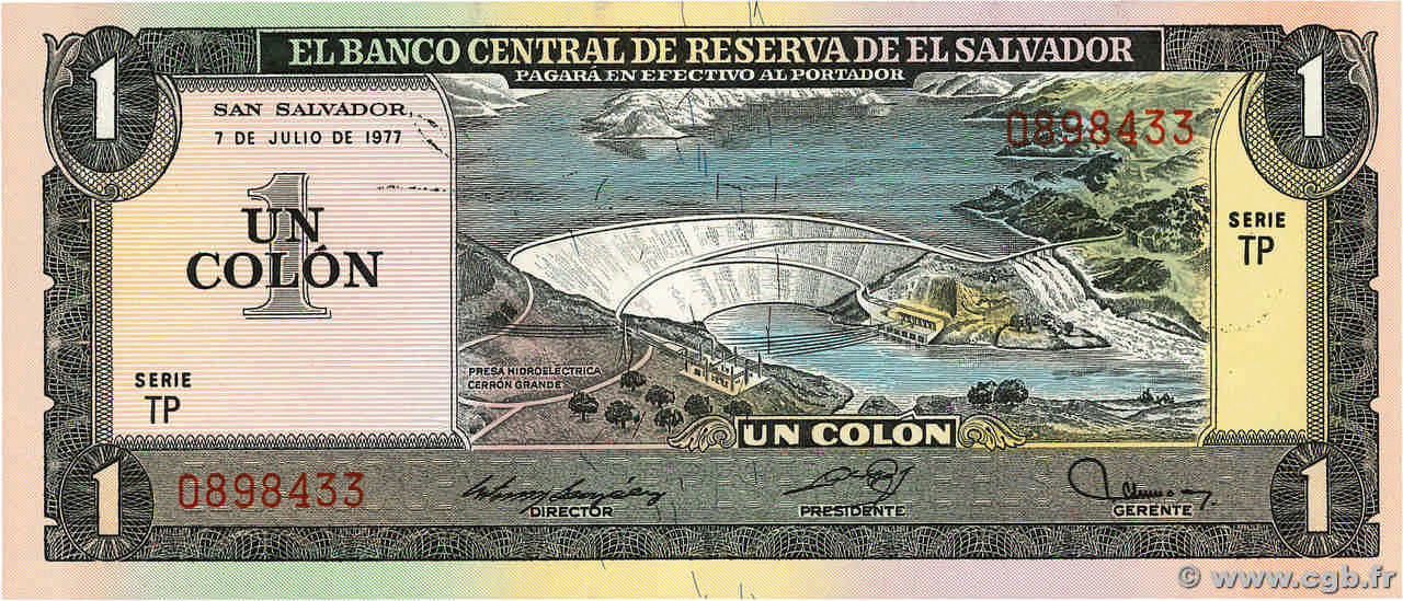 1 Colon  EL SALVADOR  1977 P.125a UNC