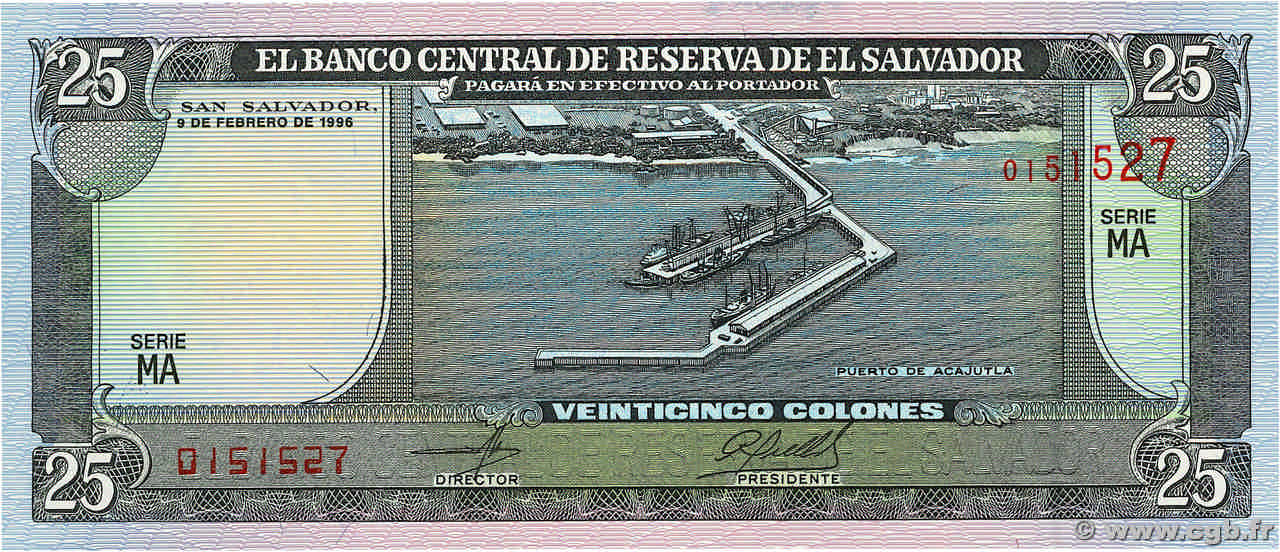 25 Colones  EL SALVADOR  1996 P.142a UNC