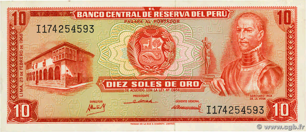 10 Soles de Oro  PERU  1968 P.093a UNC-