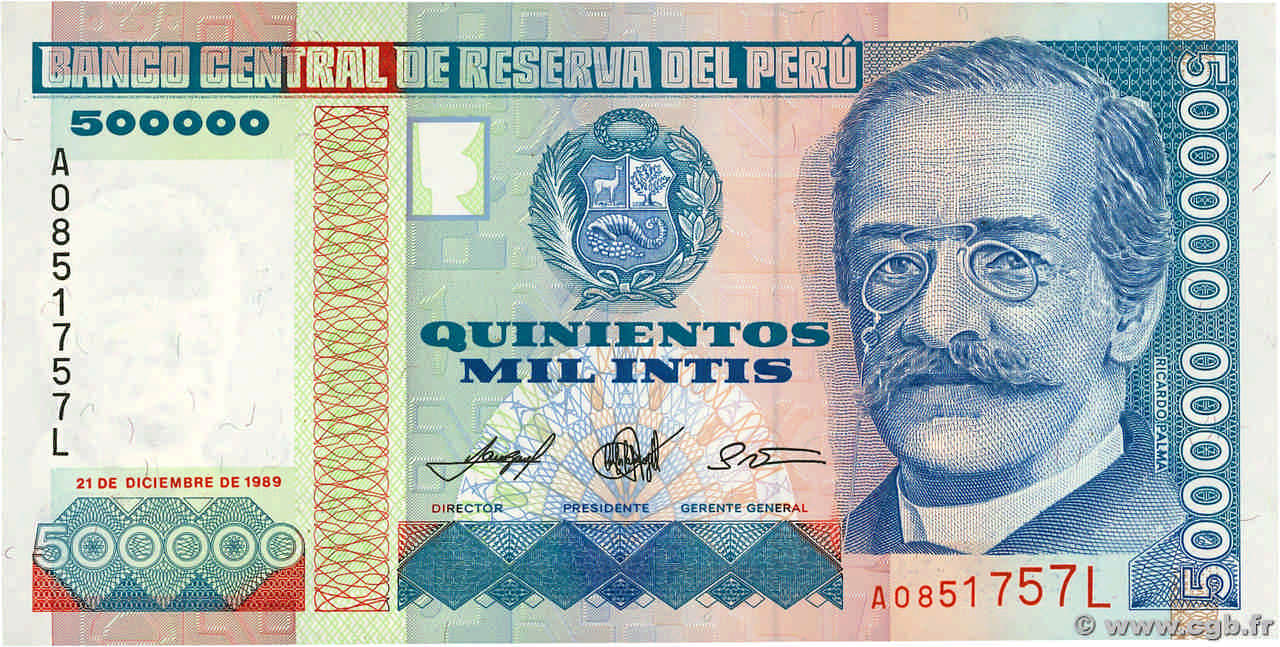 500000 Intis  PERU  1989 P.147 UNC-