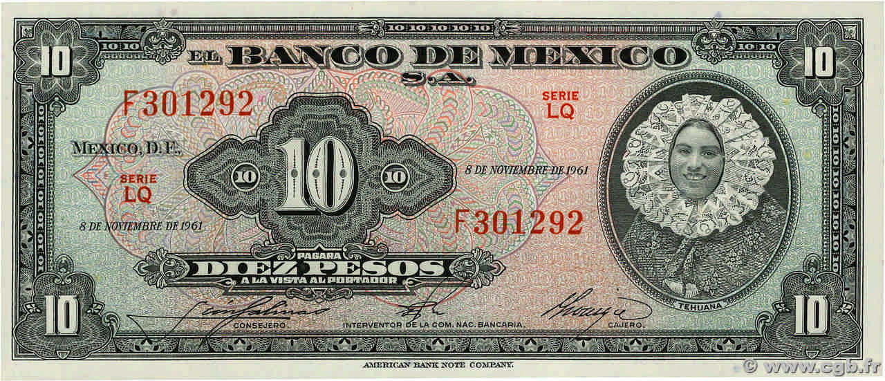 10 Pesos  MEXICO  1961 P.058i UNC