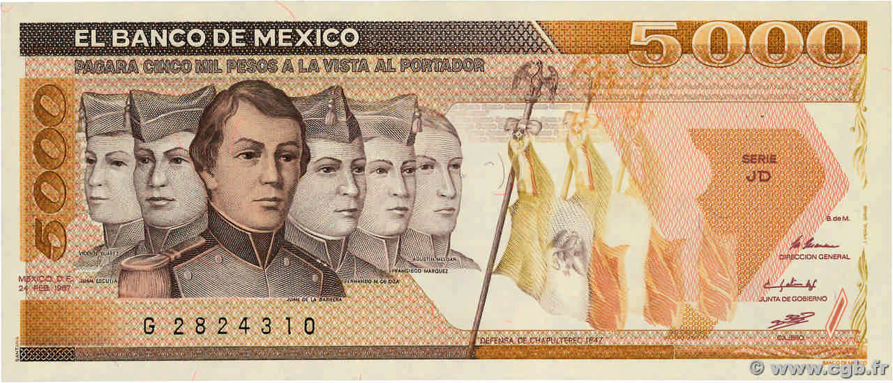 5000 Pesos  MEXICO  1987 P.088b UNC