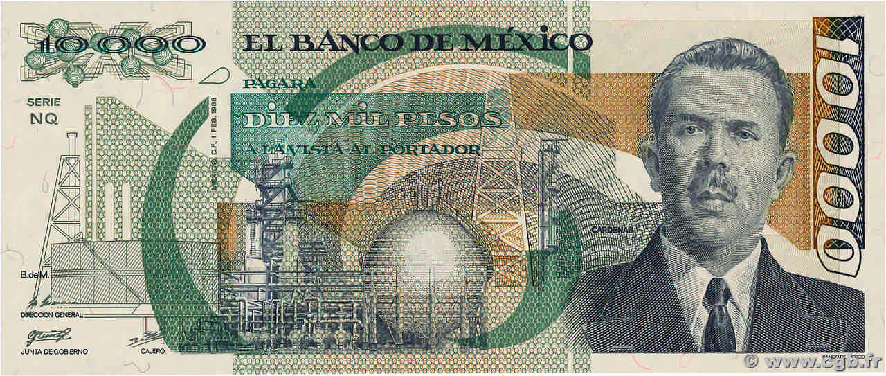 10000 Pesos  MEXICO  1988 P.090b UNC