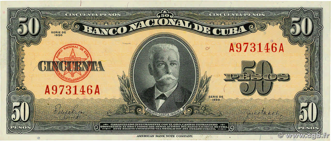 50 Pesos CUBA  1950 P.081a AU