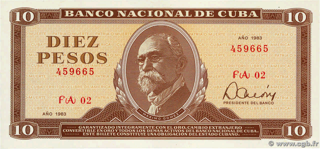10 Pesos CUBA  1983 P.104 UNC