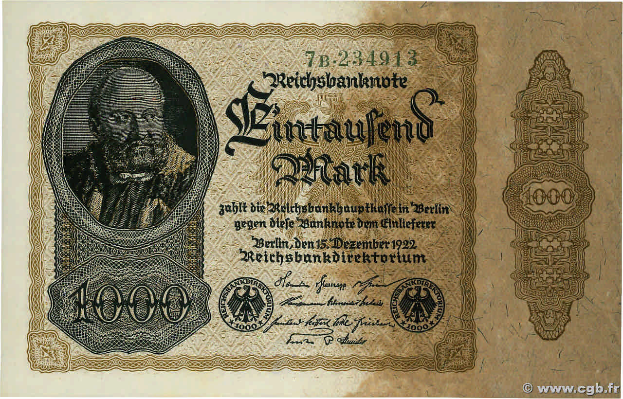 1000 Mark DEUTSCHLAND  1922 P.082a ST