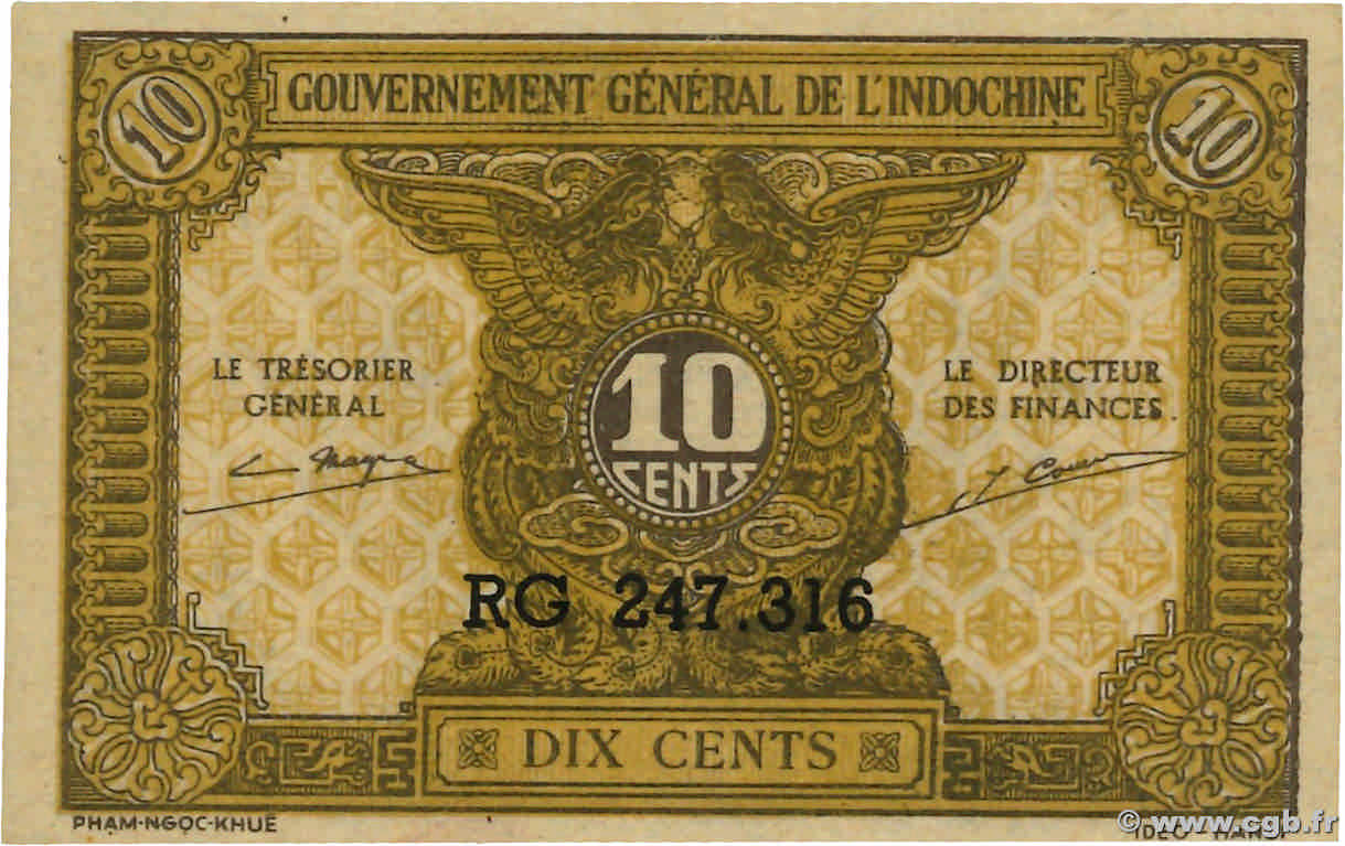 10 Cents INDOCHINE FRANÇAISE  1942 P.089a NEUF