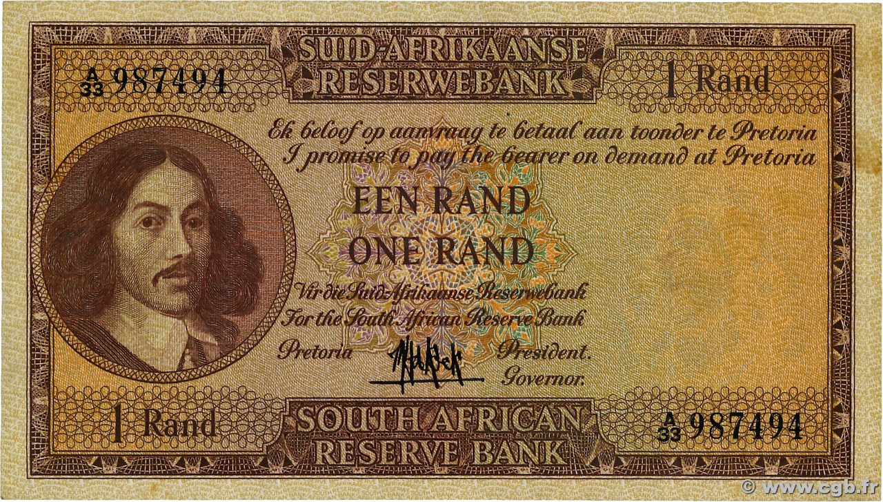 1 Rand SOUTH AFRICA  1961 P.103a VF