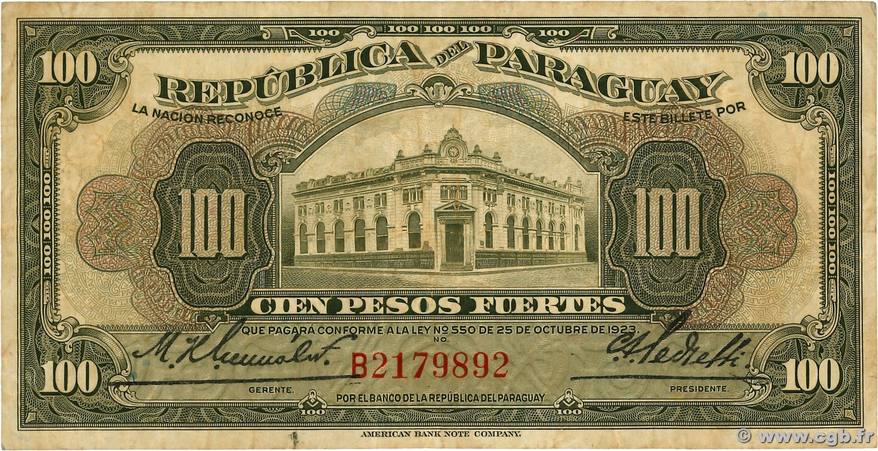 100 Pesos PARAGUAY  1923 P.160 F