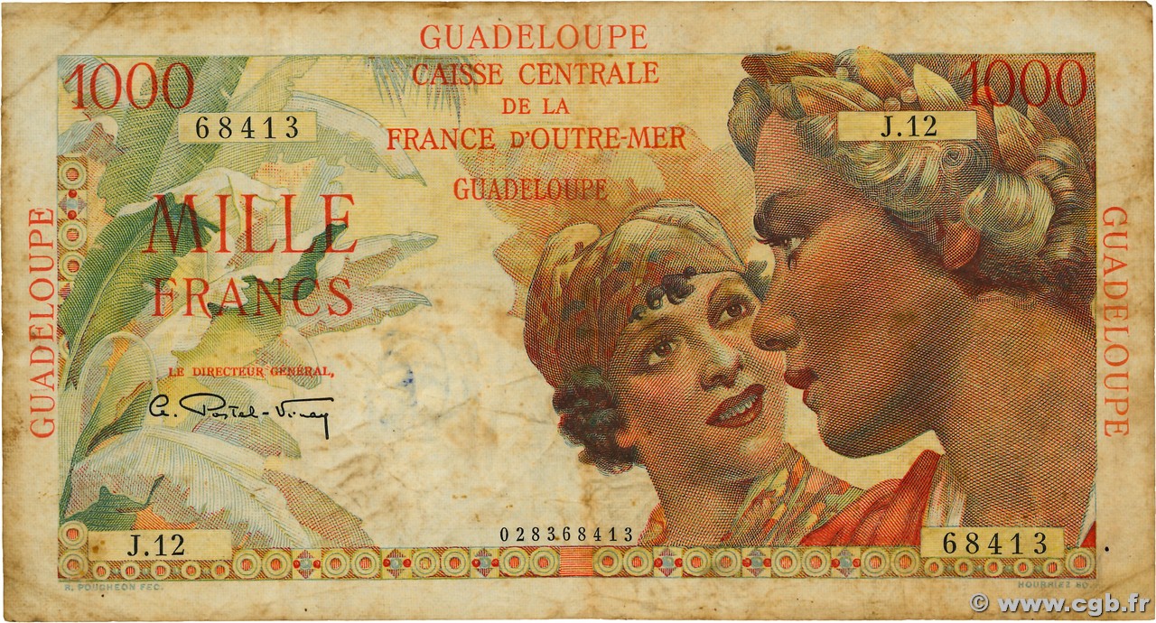 1000 Francs Union Française GUADELOUPE  1947 P.37 fS