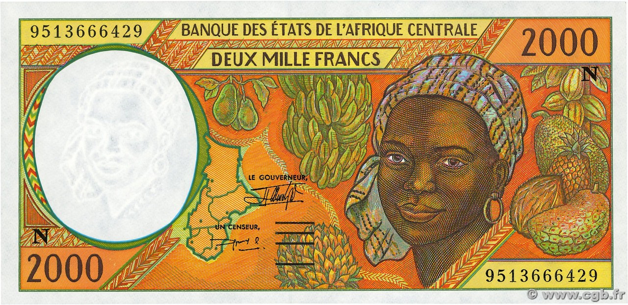 2000 Francs CENTRAL AFRICAN STATES  1995 P.503Nc AU+