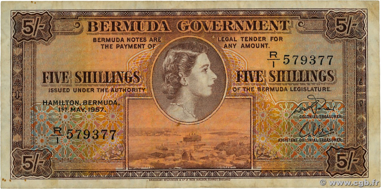 5 Shillings BERMUDA  1957 P.18b MB