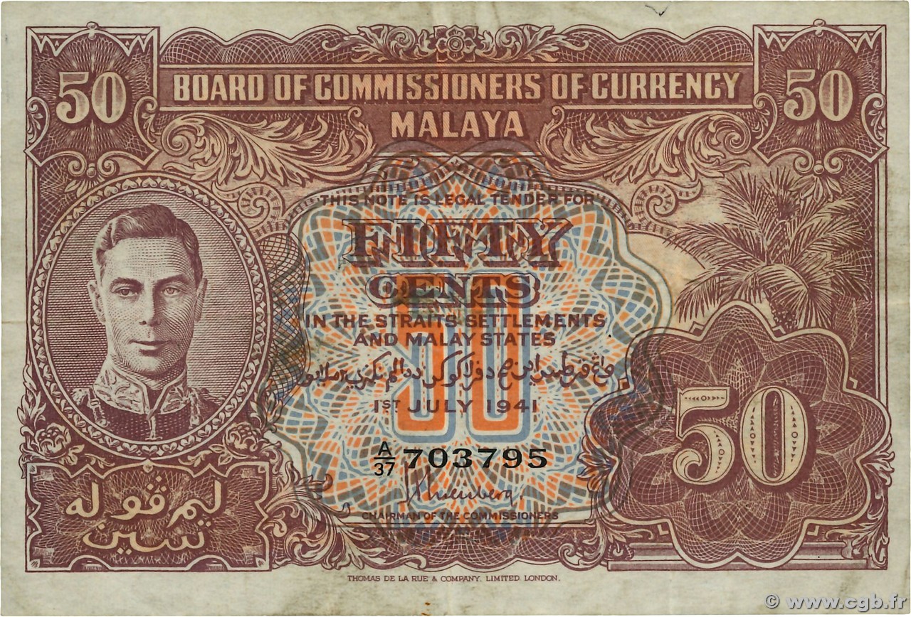 50 Cents MALAYA  1941 P.10b MB