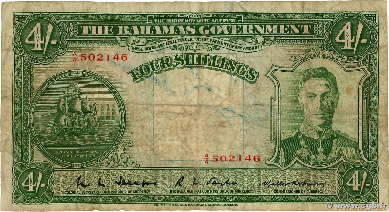 4 Shillings BAHAMAS  1936 P.09b RC+