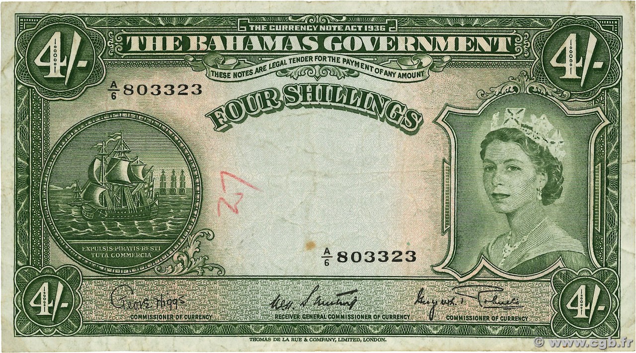 4 Shillings BAHAMAS  1953 P.13d S