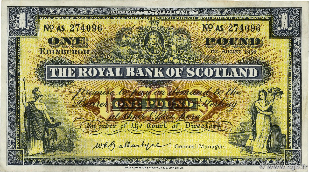 1 Pound SCOTLAND  1958 P.324b SS