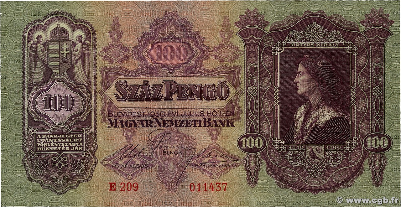 100 Pengö HUNGRíA  1930 P.098 FDC