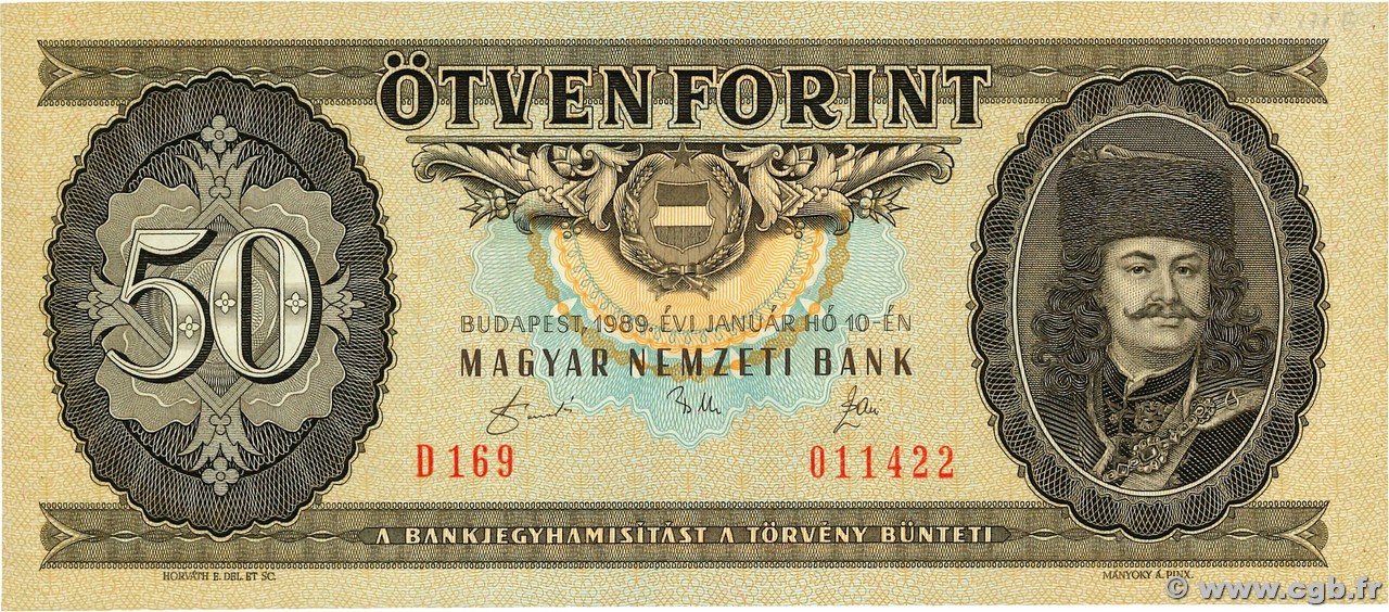 50 Forint UNGARN  1989 P.170h fST+