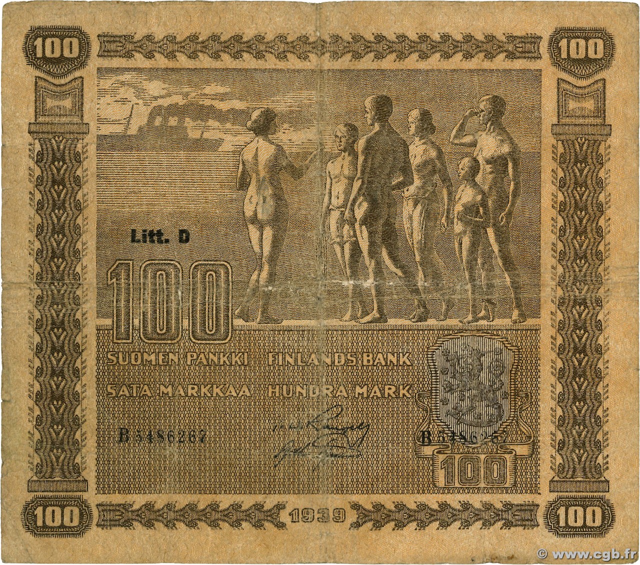 100 Markkaa FINLANDIA  1939 P.073a q.MB