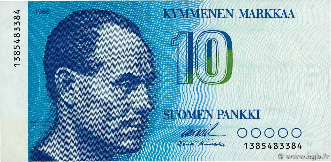 10 Markkaa FINLANDIA  1986 P.113a SPL