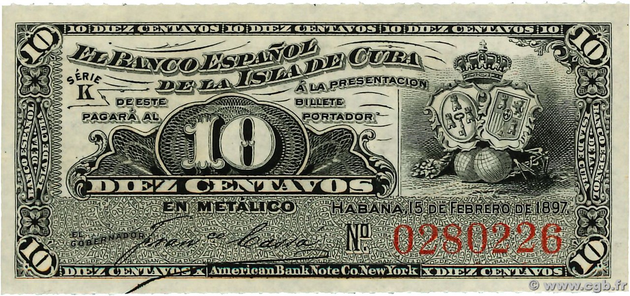 10 Centavos CUBA  1897 P.052a NEUF