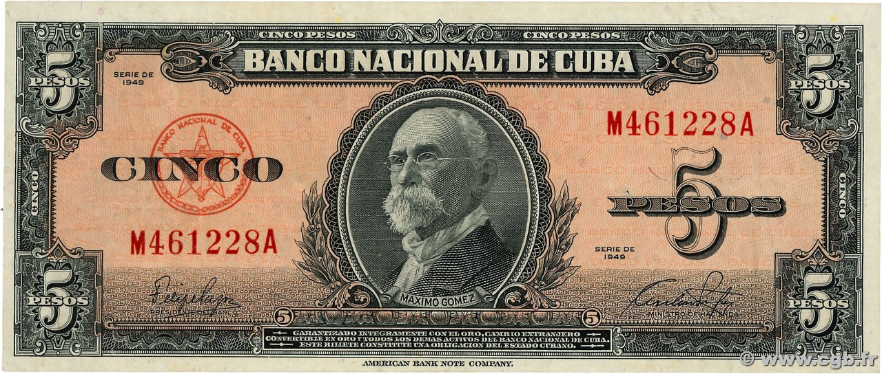 5 Pesos CUBA  1949 P.078a EBC