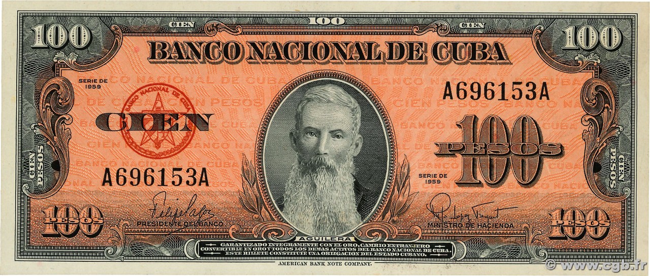 100 Pesos CUBA  1959 P.093a FDC