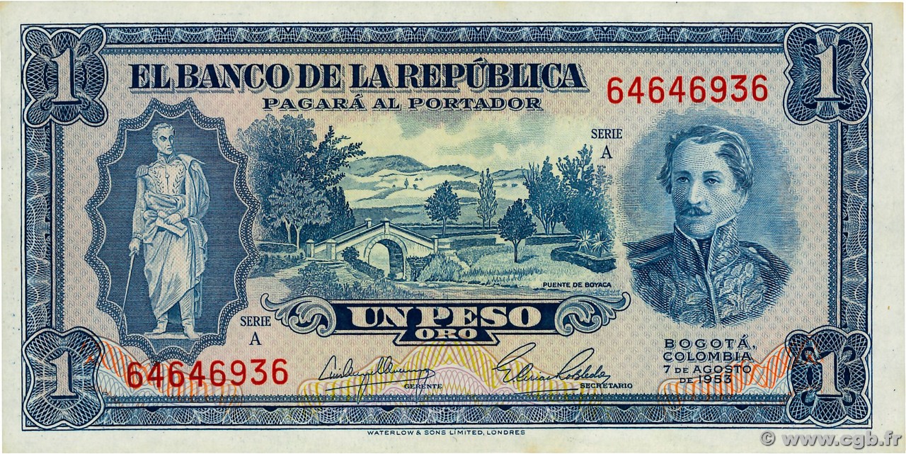 1 Peso Oro KOLUMBIEN  1953 P.398 fST+