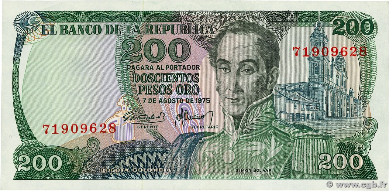 200 Pesos Oro KOLUMBIEN  1975 P.417b fST+