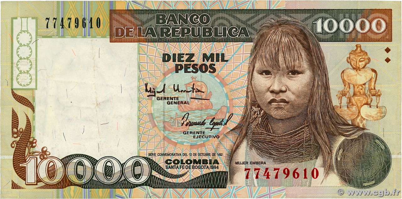 10000 Pesos  COLOMBIA  1994 P.437A MBC