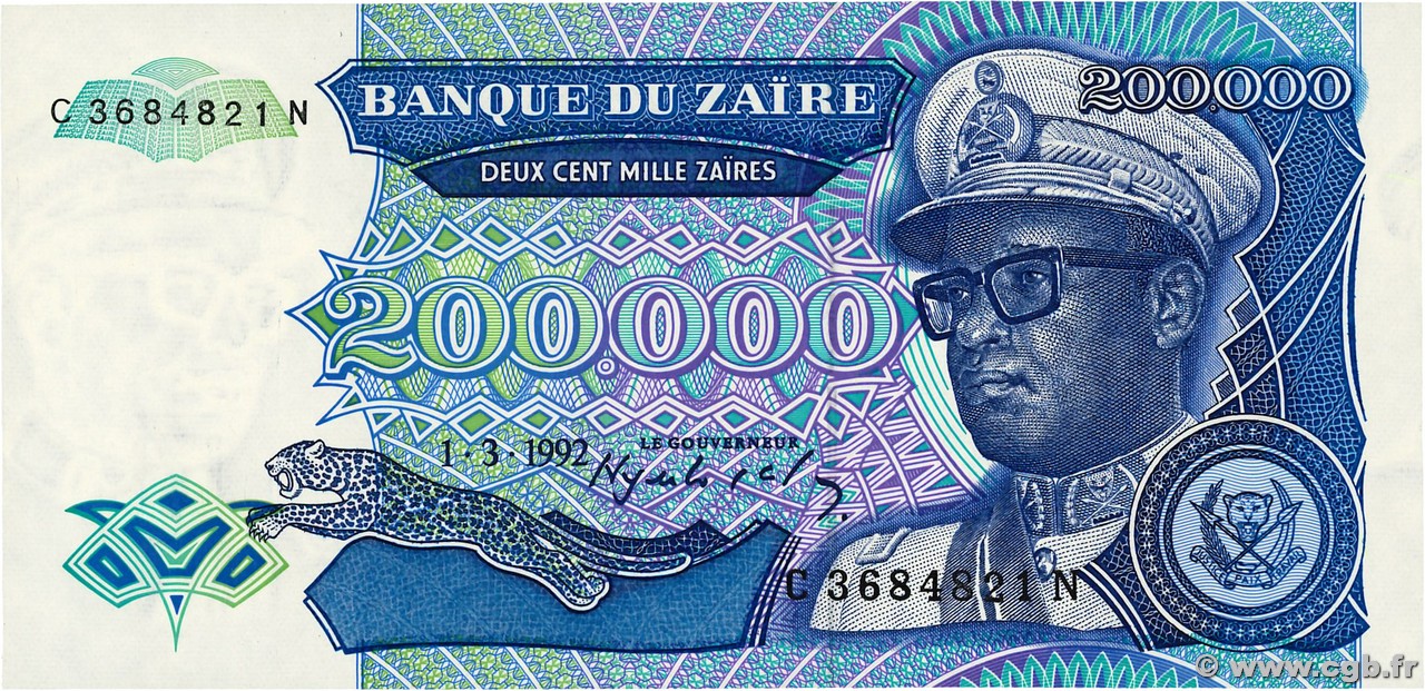 200000 Zaïres ZAIRE  1992 P.42a FDC