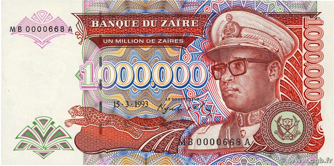 1000000 Zaïres Petit numéro ZAIRE  1993 P.45a FDC