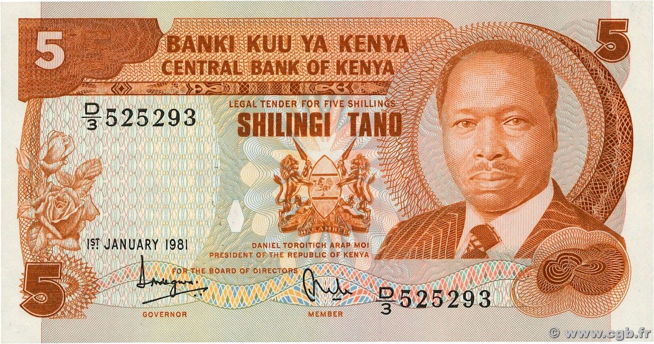 5 Shillings KENYA  1981 P.19a AU