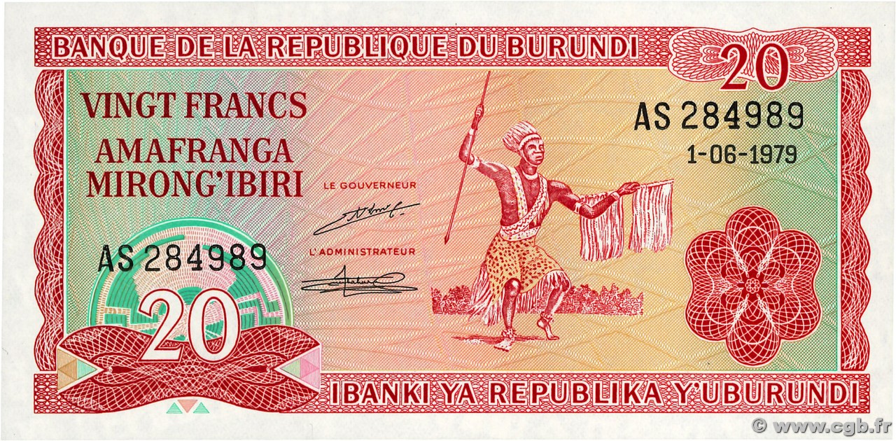 20 Francs BURUNDI  1979 P.27a UNC
