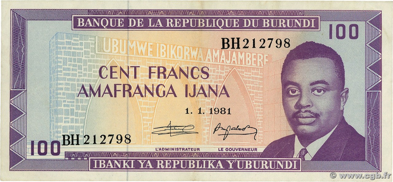 100 Francs BURUNDI  1981 P.29b XF