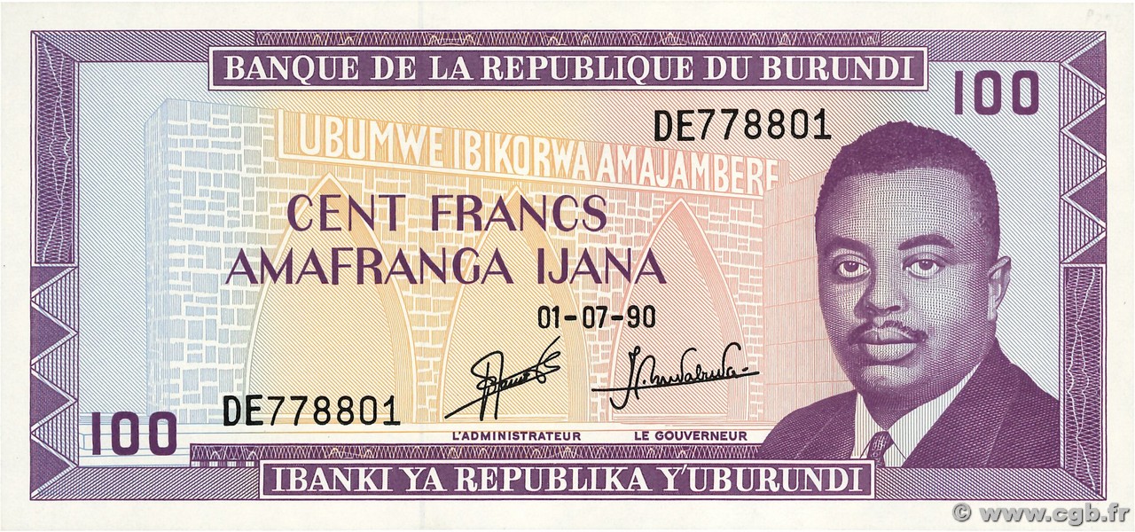 100 Francs BURUNDI  1990 P.29c FDC