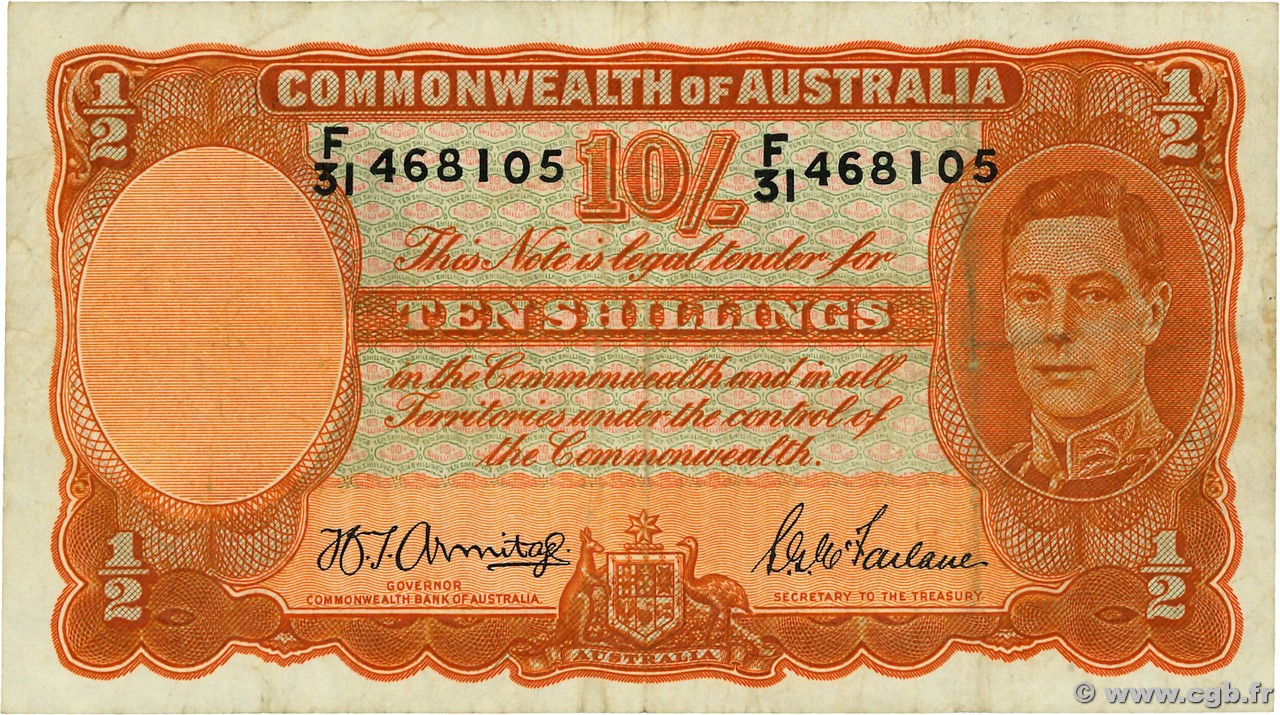 10 Shillings AUSTRALIA  1942 P.25b BC+