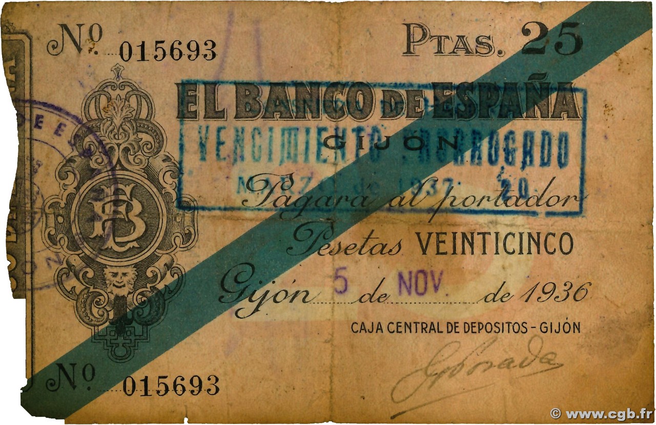5 Pesetas ESPAÑA Gijon 1936 PS.571 RC+