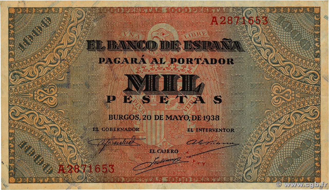 1000 Pesetas ESPAÑA  1938 P.115 MBC